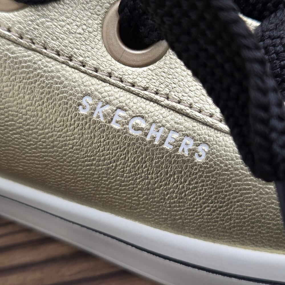 NEW Skechers Street Metallic Gold Leather Wide Black Lace Shoes Womens Sz 8 READ - Picture 5 of 10